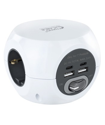 Extensão 3 Tomadas 2x USB-A...